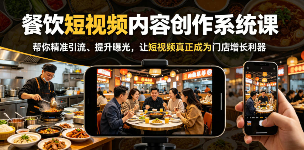 餐饮短视频内容创作系统课，帮你精准引流、提升曝光，让短视频真正成为门店增长利器-闲赋网