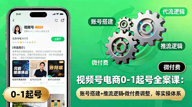 视频号电商0-1起号全案课：账号搭建+推流逻辑+微付费调整，等实操体系-闲赋网