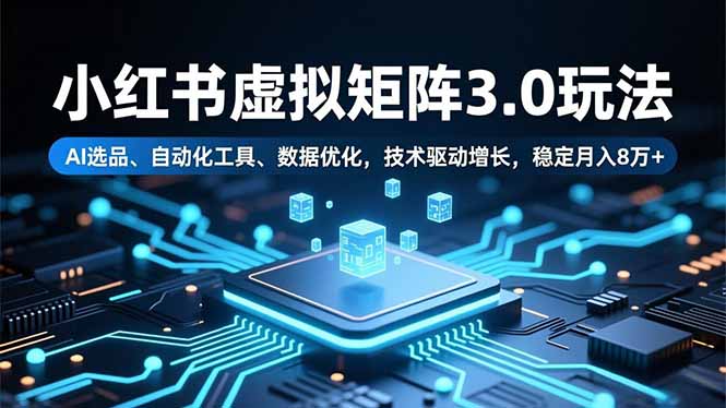 小红书虚拟矩阵3.0玩法，AI选品、自动化工具、数据优化，技术驱动增长，稳定月入8万+-闲赋网