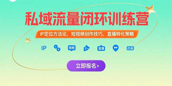 私域流量闭环训练营：IP定位方法论，短视频创作技巧，直播转化策略-闲赋网