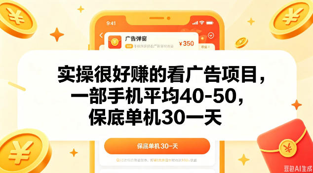 实操很好做的看广告项目，一部手机平均40-50，保底30单机一天【揭秘】-闲赋网