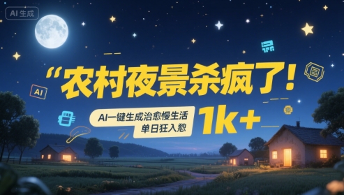 农村夜景杀疯了！AI一键生成治愈系慢生活，单日狂入1k+-闲赋网
