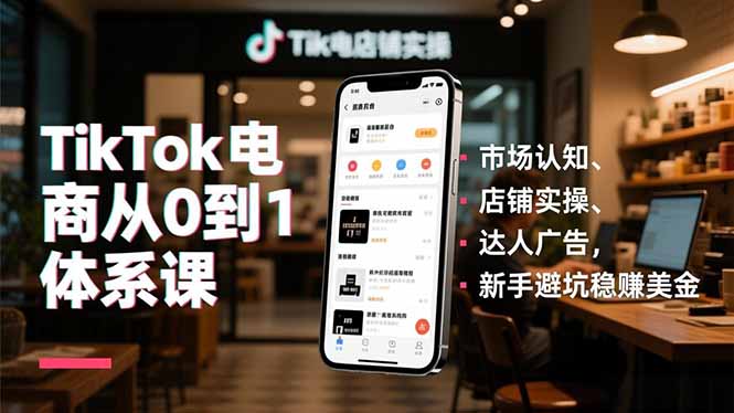 TikTok电商从0到1体系课，市场认知、店铺实操、达人广告，新手避坑稳赚美金-闲赋网