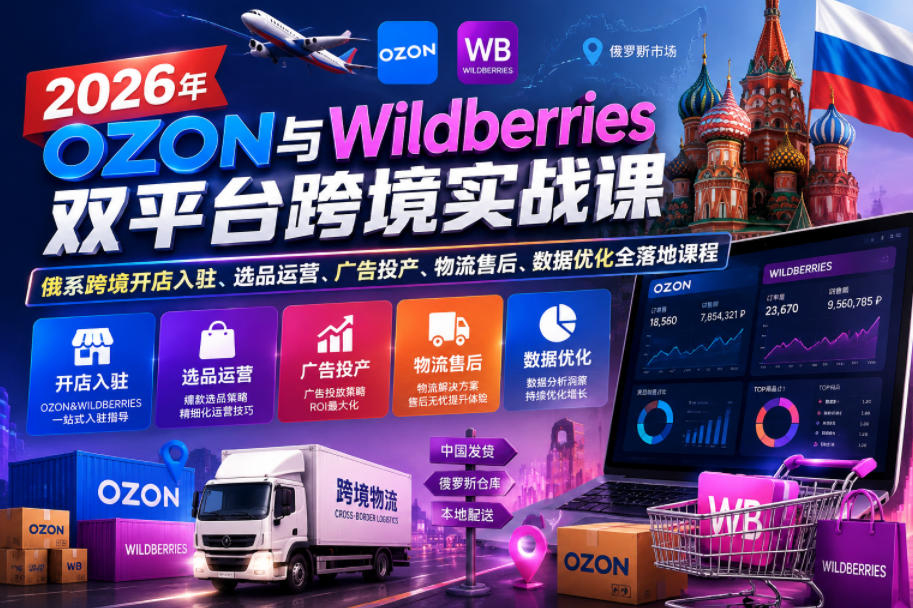 fc89ae72bd9fa5c73ef80d443f1c4e5a.jpeg 2026年OZON与Wildberries双平台跨境实战课,俄系跨境开店入驻、选品运营、广告投产、物流售后、数据优化全落地课程