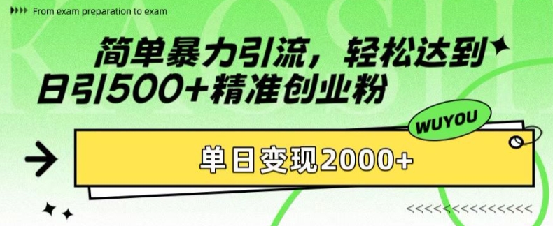简单暴力引流，轻松达到日引500+精准创业粉，单日变现2k【揭秘】-闲赋网