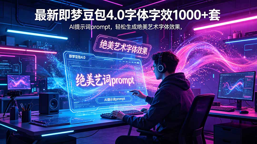 最新即梦豆包4.0字体字效1000+套，AI提示词prompt，轻松生成绝美艺术字体效果-闲赋网