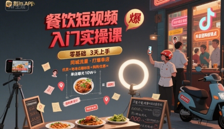 餐饮短视频入门实操课，引爆同城流量，打爆单店-闲赋网