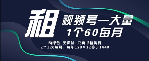 租视频号，一个60每月，2个120.纯绿色、无风险，常年租【揭秘】-闲赋网
