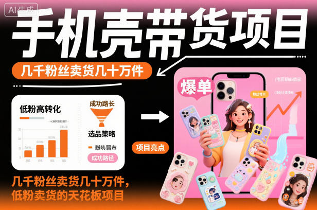 手机壳带货项目，几千粉丝卖货几十万件，短视频低粉卖货的天花板项目-闲赋网
