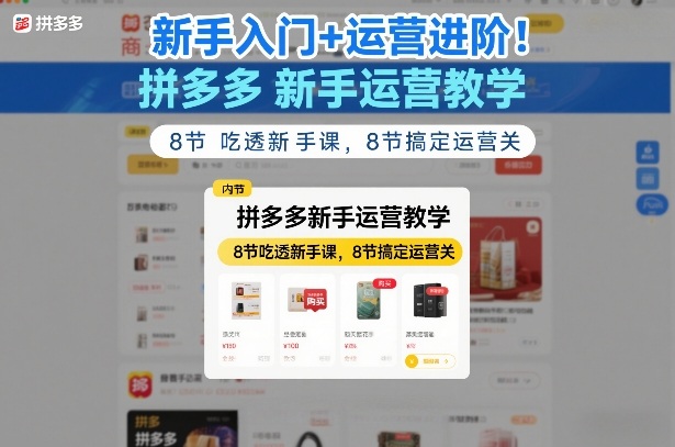 新手入门+运营进阶！拼多多新手运营教学，8节吃透新手课，8节搞定运营关-闲赋网