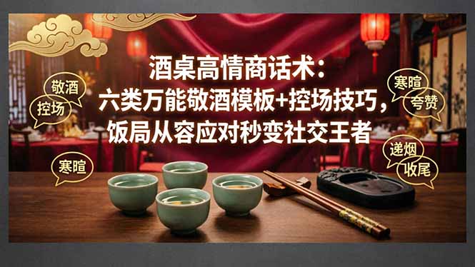 付费文章：酒桌高情商话术：六类万能敬酒模板+控场技巧，饭局从容应对秒变社交王者-闲赋网