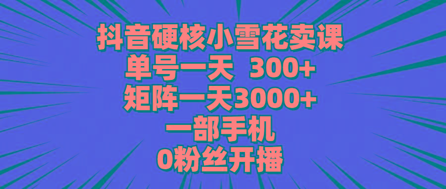 (9551期)抖音硬核小雪花卖课，单号一天300+，矩阵一天3000+，一部手机0粉丝开播-闲赋网