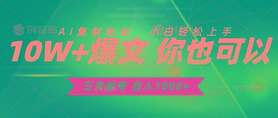 三天起号 日入1000+ AI复制粘贴 小白轻松上手-闲赋网