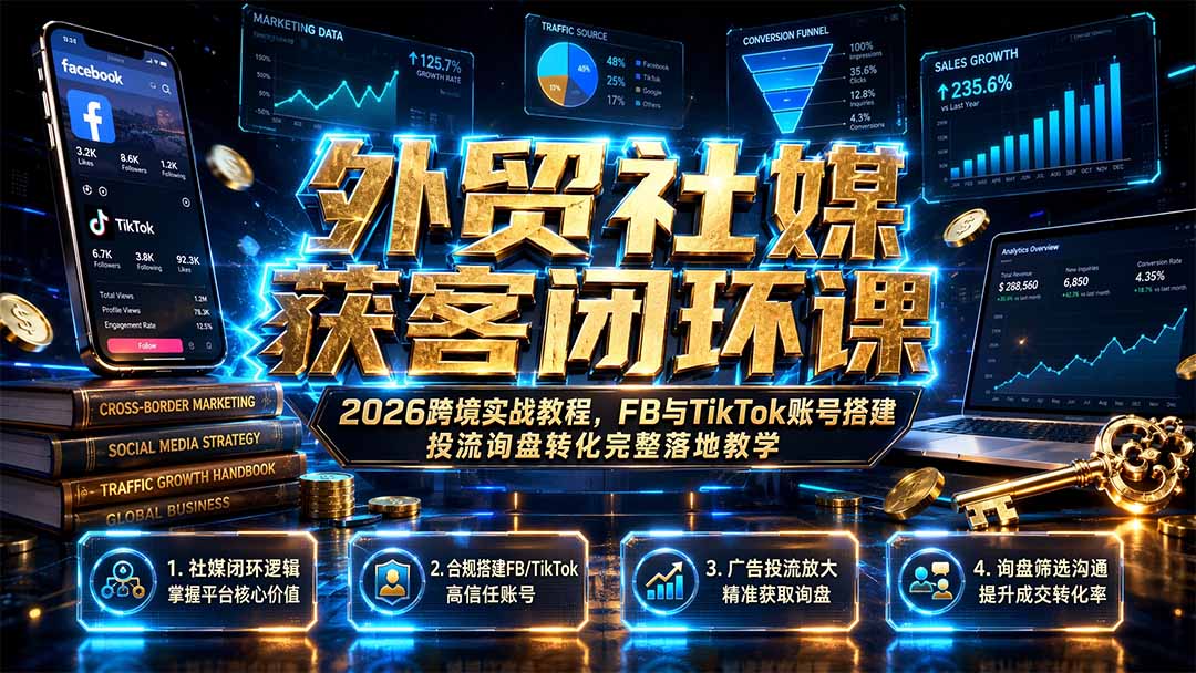 ffaf6b55120b045dfcdf6b9848341d55.jpeg 外贸社媒获客闭环课|2026跨境实战教程,FB与TikTok账号搭建投流询盘转化完整落地教学